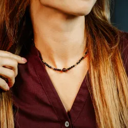 Granat,Turmalin, Hematyt - srebrny pozłacany naszyjnik na zdrowie, miłość, kreatywność - Pocałunek Miłości