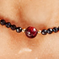 Granat,Turmalin, Hematyt - srebrny pozłacany naszyjnik na zdrowie, miłość, kreatywność - Pocałunek Miłości