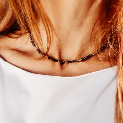 Granat,Turmalin, Hematyt - srebrny pozłacany naszyjnik na zdrowie, miłość, kreatywność - Pocałunek Miłości