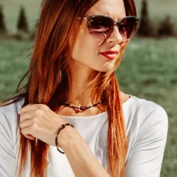 Granat,Turmalin, Hematyt - srebrny pozłacany naszyjnik na zdrowie, miłość, kreatywność - Pocałunek Miłości