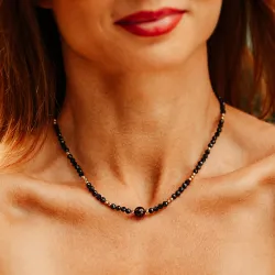 Granat,Turmalin, Hematyt - srebrny pozłacany naszyjnik na zdrowie, miłość, kreatywność - Pocałunek Miłości