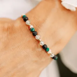 Malachit, Lawa Wulkaniczna, Prehnit - bransoletka na sznurku na odwagę, siłę, spokój - Światło Spokoju