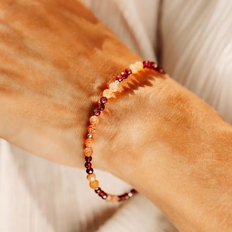 Kamień Słoneczny, Granat - srebrna bransoletka na zdrowie, miłość, kreatywność - Energia Sukcesu