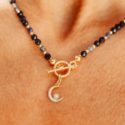 Noc Kairu, Sodalit - srebrny pozłacany naszyjnik na harmonia, uzdrowienie, spokój - Andromeda