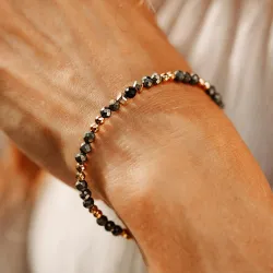 Piryt, Turmalin, Hematyt - srebrna pozłacana bransoletka na ochronę, bogactwo, uzdrowienie - Symfonia Bogactwa Piryt, Turmalin, Hematyt - srebrna pozłacana bransoletka na ochronę, bogactwo, uzdrowienie - Symfonia Bogactwa