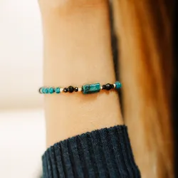 Apatyt, Turmalin - srebrna pozłacana bransoletka na kreatywność, harmonię, uzdrowienie - Refleksja Zdrowia