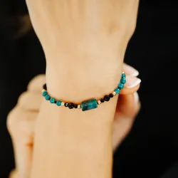 Apatyt, Turmalin - srebrna pozłacana bransoletka na kreatywność, harmonię, uzdrowienie - Refleksja Zdrowia