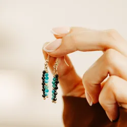 Turmalin, Apatyt, Hematyt - srebrne pozłacane kolczyki na ochronę, bogactwo, uzdrawianie - Wewnętrzna Ochrona