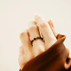 Hematyt, Tygrysie Oko, Onyks - srebrny pozłacany pierścionek na bogactwo, sukces, siłę - Symfonia Bogactwa