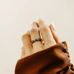 Cytryn, Malachit, Ametyst - srebrny pozłacany pierścionek na koncentrację, miłość, bogactwo - Symfonia Bogactwa