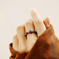 Spinel, Ametyst, Hematyt - srebrny pozłacany pierścionek na koncentrację, miłość, sukces - Wewnętrzna Ochrona