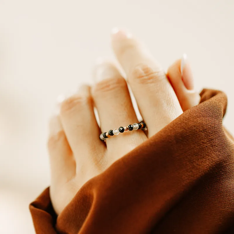 Cytryn, Onyks - srebrny pozłacany pierścionek na ochronę, harmonię, intuicję - Wewnętrzna Ochrona