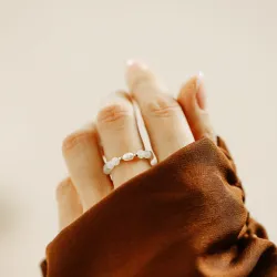 Perła, Cytryn - srebrny pozłacany pierścionek na sukces, szczęście, bogactwo - Skarb Oceanu