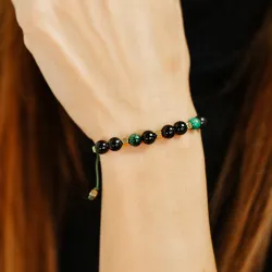 Turmalin, Tygrysie Oko, Hematyt - bransoletka na sznurku na bogactwo, sukces, siłę - Mama