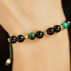 Turmalin, Tygrysie Oko, Hematyt - bransoletka na sznurku na bogactwo, sukces, siłę - Mama