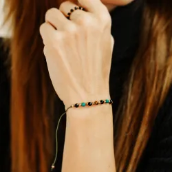 Malachit, Turmalin, Tygrysie Oko - bransoletka na sznurku na spokój, odwagę, bogactwo - Symfonia Bogactwa