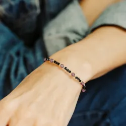 Spinel, Ametyst - srebrna pozłacana bransoletka na koncentrację, miłość, sukces - Leonidy