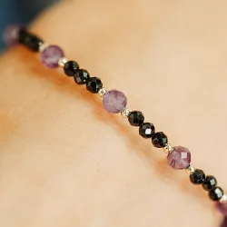 Spinel, Ametyst - srebrna pozłacana bransoletka na koncentrację, miłość, sukces - Leonidy