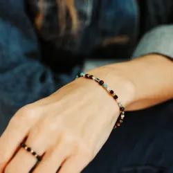 Spektrolit, Turmalin, Akwamaryn - srebrna pozłacana bransoletka na szczęście, ochronę, koncentrację - Ezoteryczna Elegancja