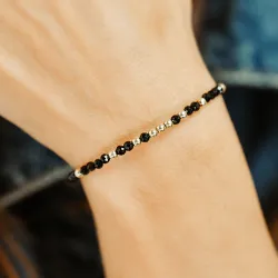 Spinel - srebrna pozłacana bransoletka na ochronę, bogactwo, koncentrację - Leonidy