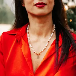 Perła, Hematyt - srebro pozłacane naszyjnik na harmonię, uzdrawianie, spokój - Perłowy Sen