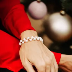 Perła, Hematyt - srebrna pozłacana bransoletka na harmonię, uzdrawianie, spokój -