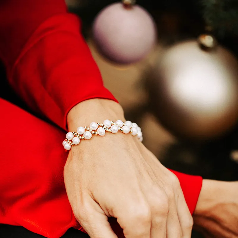 Perła, Hematyt - srebrna pozłacana bransoletka na harmonię, uzdrawianie, spokój -