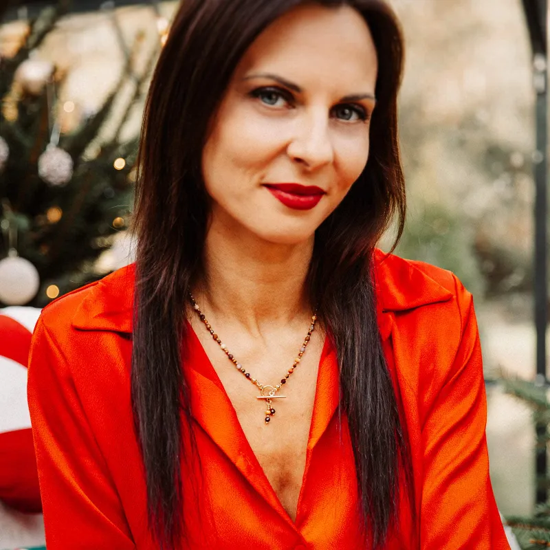 Tygrysie Oko, Mokait, Hematyt - srebrny pozłacany naszyjnik na bogactwo, sukces, siłę - Symfonia Bogactwa