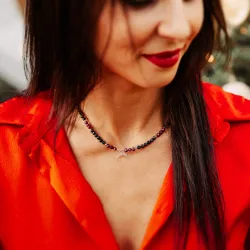 Rubin, Szafir - srebrny naszyjnik na miłość, siłę, spokój - Pocałunek Miłości