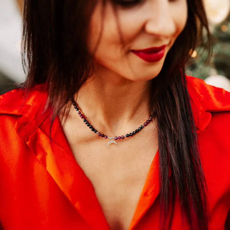 Rubin, Szafir - srebrny naszyjnik na miłość, siłę, spokój - Pocałunek Miłości