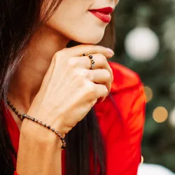 Turmalin, Hematyt - srebrny pozłacany pierścionek na ochronę, bogactwo, uzdrowienie - Wewnętrzna Ochrona