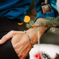 Turmalin, Kamień Słoneczny, Apatyt - srebrna pozłacana bransoletka na ochronę, bogactwo, uzdrawianie - Wewnętrzna Ochrona