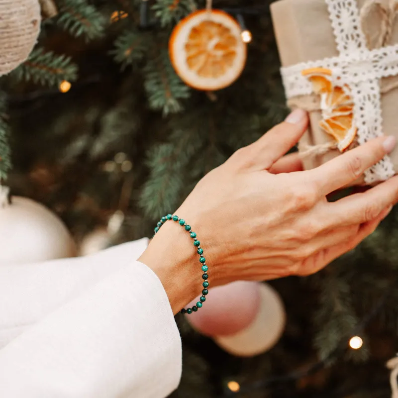 Malachit, Piryt - srebrna bransoletka na bogactwo, siłę, kreatywność - Światło Spokoju