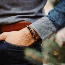 Tygrysie Oko, Onyks, Hematyt - bransoletka męska na sznurku na bogactwo, sukces, siłę - Jego styl