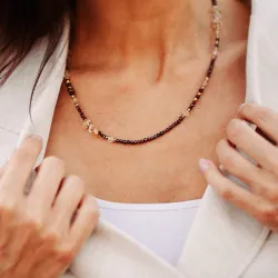 Cytryn, Granat, Hematyt - srebro pozłacane naszyjnik na sukces, szczęście, bogactwo - Stella