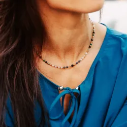 Lapis Lazuli, Malachit, Turmalin - srebro pozłacane naszyjnik na zdrowie, intuicję, duchowość - Stella