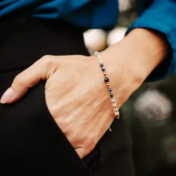 Bransoletka srebrna pozłacana – Lapis Lazuli, Malachit i Turmalin | Intuicja · Stella