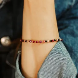 Rubin, Rodochrozyt, Spinel - srebrna pozłcana bransoletka na radość, miłość, szczęście - Pocałunek Miłości