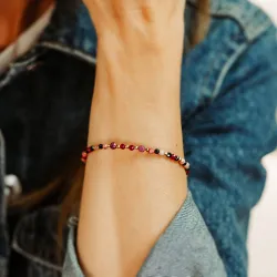 Rubin, Rodochrozyt, Spinel - srebrna pozłcana bransoletka na radość, miłość, szczęście - Pocałunek Miłości