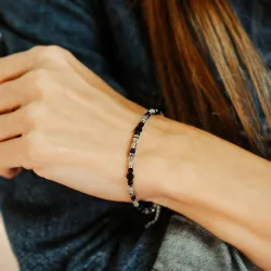 Turmalin, Labradoryt, Lapis Lazuli - srebrna pozłacana bransoletka na ochronę, bogactwo, uzdrawianie - Wewnętrzna Ochrona