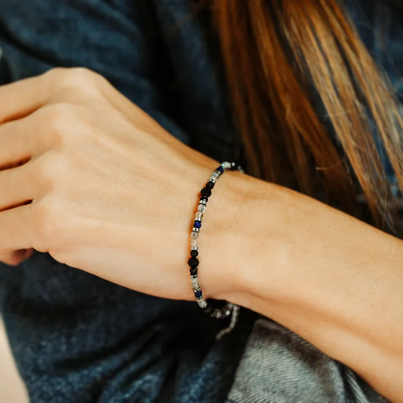 Turmalin, Labradoryt, Lapis Lazuli - srebrna pozłacana bransoletka na ochronę, bogactwo, uzdrawianie - Wewnętrzna Ochrona