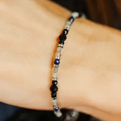 Turmalin, Labradoryt, Lapis Lazuli - srebrna pozłacana bransoletka na ochronę, bogactwo, uzdrawianie - Wewnętrzna Ochrona