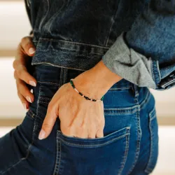 Turmalin, Malachit, Kryształ Górski - srebrna pozłacana bransoletka na ochronę, bogactwo, uzdrowienie - Wewnętrzna Ochrona