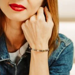 Kwarc Dymny, Turmalin - srebrna bransoletka na siłę, uzdrawianie, kreatywność - Wewnętrzna Ochrona