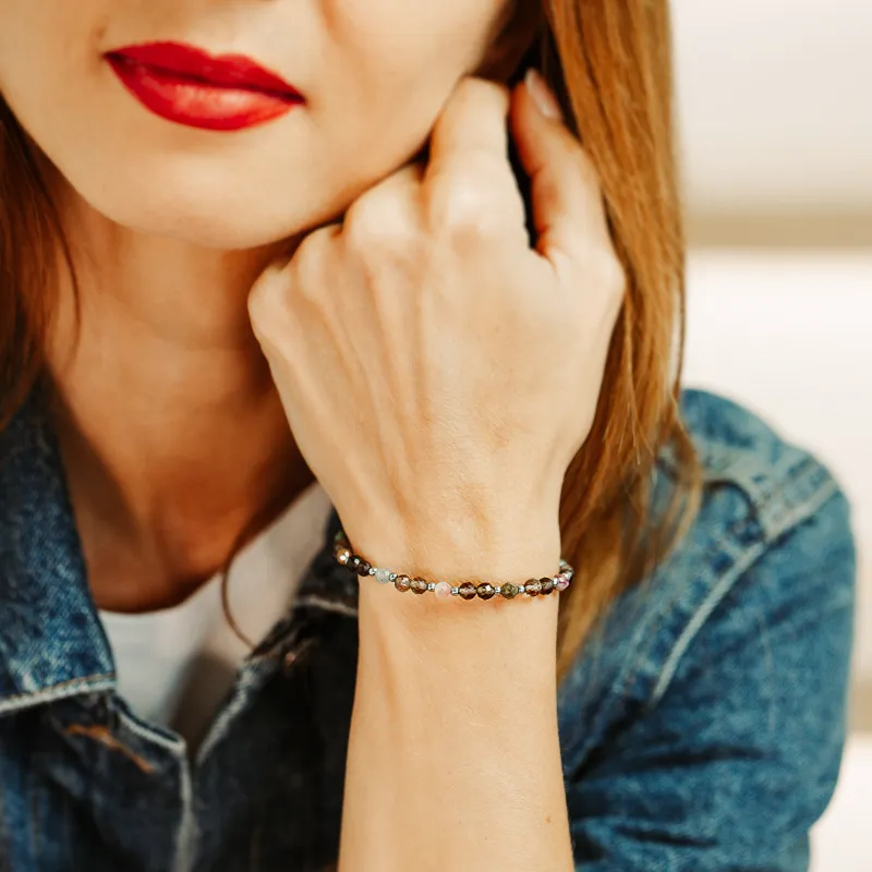 Kwarc Dymny, Turmalin - srebrna bransoletka na siłę, uzdrowienie, kreatywność - Wewnętrzna Ochrona