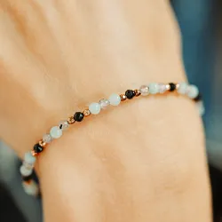 Jadeit, Labradoryt, Spinel - srebrna pozłacana bransoletka na odwagę, radość, sukces - Energia Sukcesu