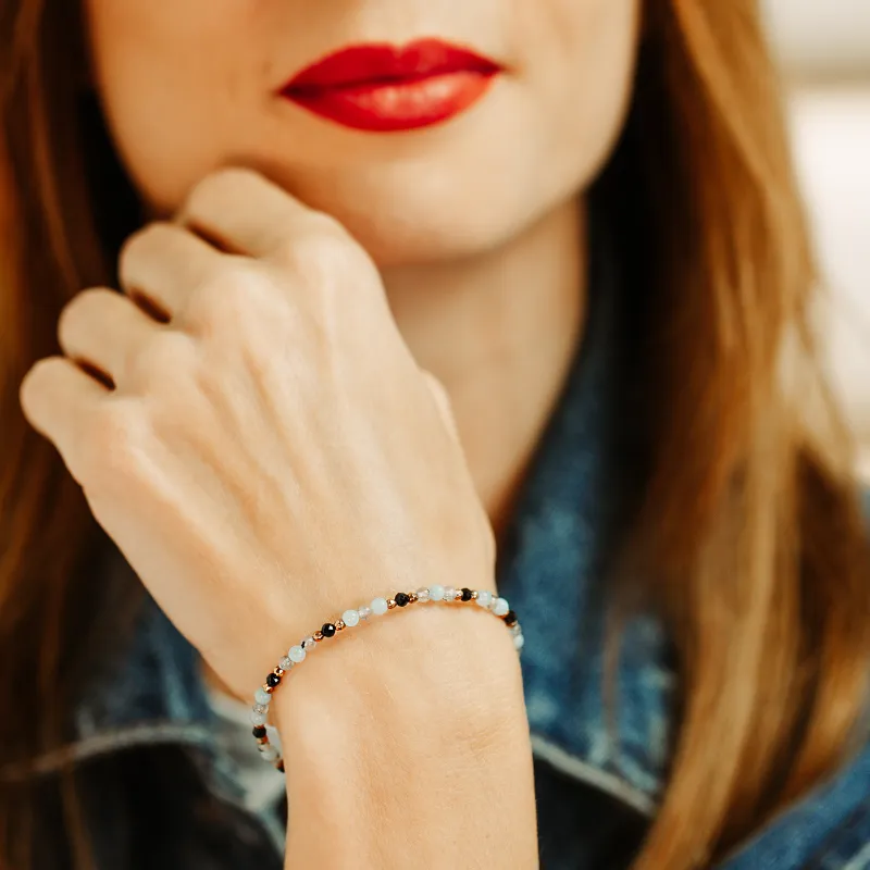 Jadeit, Labradoryt, Spinel - srebrna pozłacana bransoletka na odwagę, radość, sukces - Energia Sukcesu