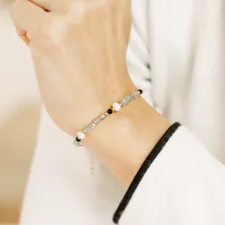 Perła, Turmalin, Labradoryt - srebrna pozłacana bransoletka na ochronę, bogactwo, uzdrawianie - Wewnętrzna Ochrona