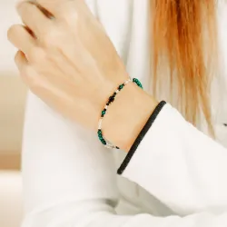 Spinel, Malachit, Cytryn - srebrna pozłacana bransoletka na ochronę, bogactwo, koncentrację - Wewnętrzna Ochrona