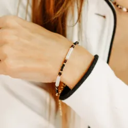 Spinel, Granat, Kryształ Górski - srebrna pozłacana bransoletka na ochronę, bogactwo, koncentrację - Wewnętrzna Ochrona